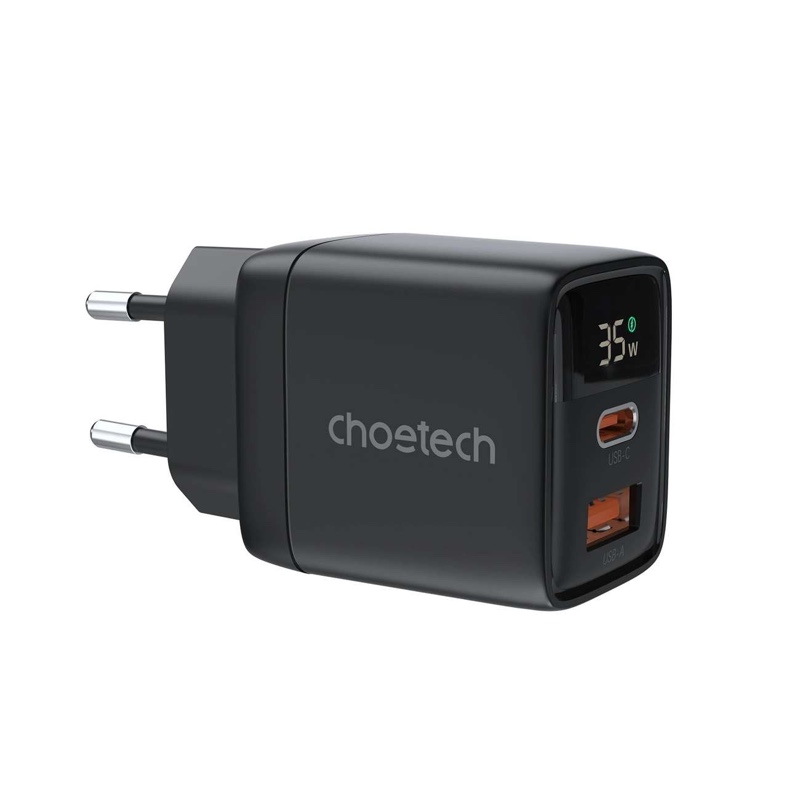 Choetech PD35W GAN Dual type-C Display wall charger US black